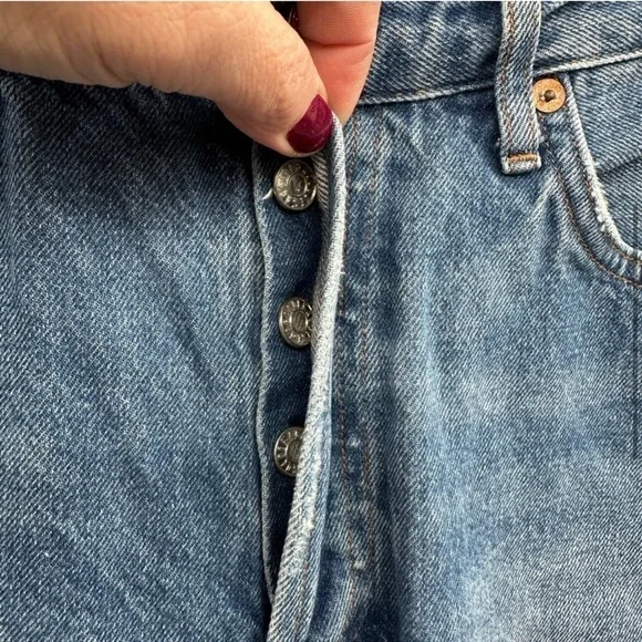 AGOLDE feel good blue buttonfly woman distress high rise straight ankle jean 28 - Picture 6 of 12